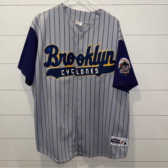 Majestic Brooklyn Cyclones Gray & Blue Pinstripe Jersey Size 2X - Picture 1 of 5